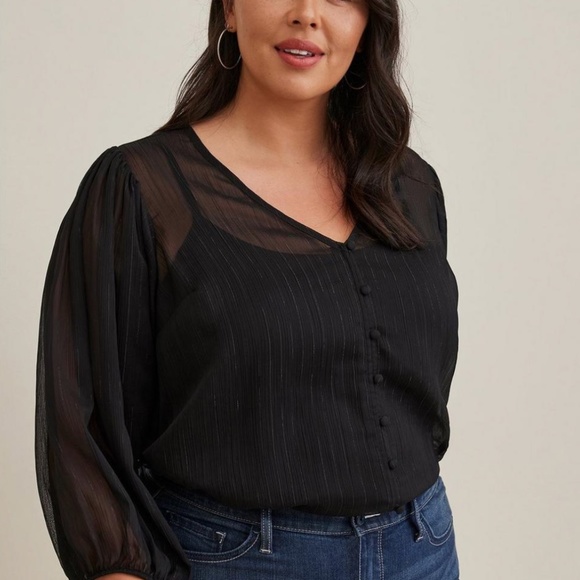 Torrid Chiffon Lurex Button-Up Blouse Size 3X - Picture 2 of 8